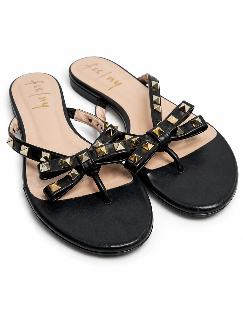 Black Leather Studded Bow Sandals Made in Spain – Size 7.5